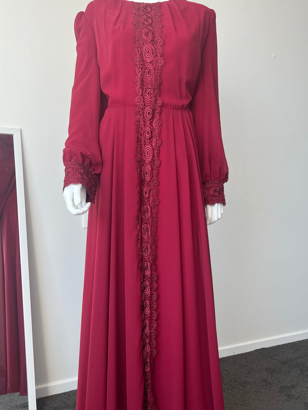 Burgundy lace abaya dress