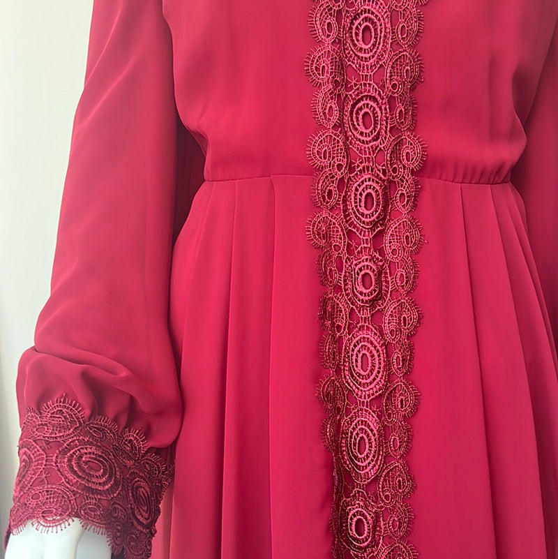Burgundy lace abaya dress